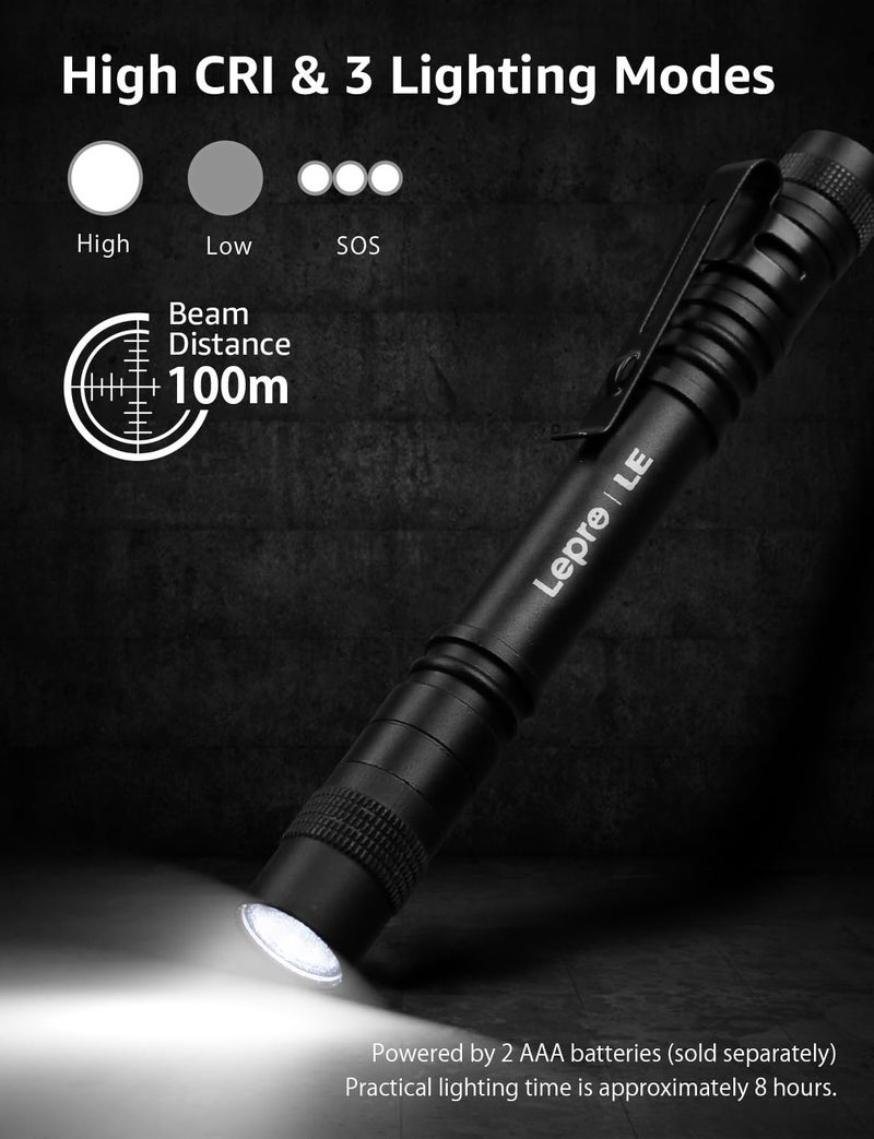 Lepro LE LED Pen Flashlights, Lightweight, Mini, Waterproof Pocket Flashlight with Clip, 2 Pack Small Flashlights for Inspection, Work, Emergency - Image 3